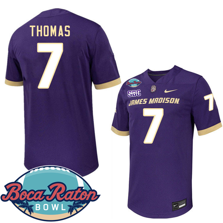 #7 Jacob Thomas James Madison Dukes 2024 Boca Raton Bowl Jersey-Purple